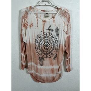Vocal Top Womens Large Dream Catcher Rayon Semi Sheer Long Sleeve